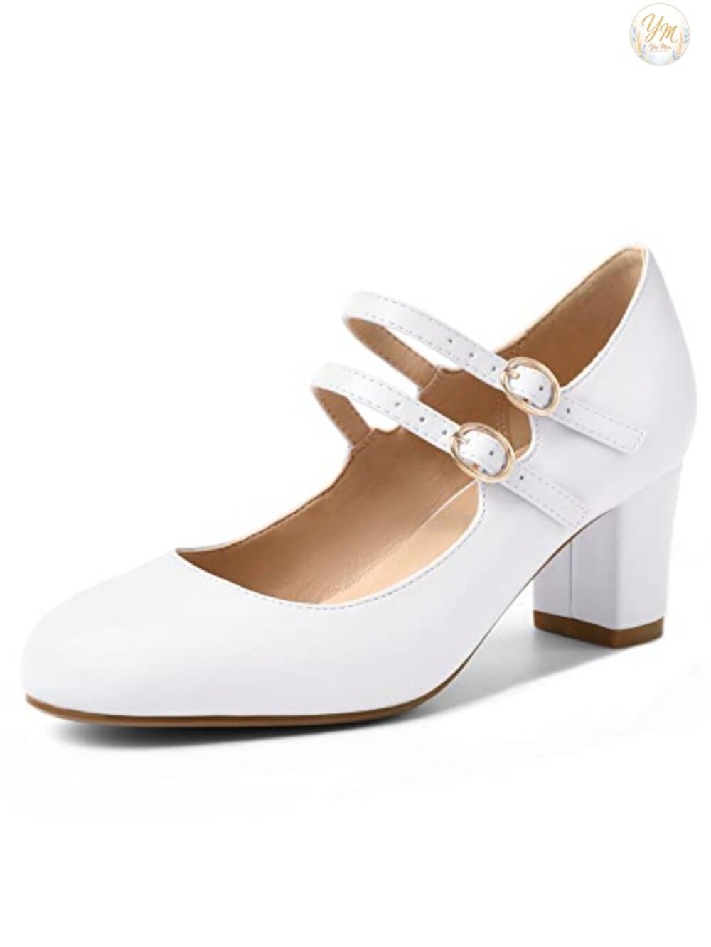 Mary Jane Chunky Block Heel Pumps 2.5 Inch Round Toe Ankle Strap